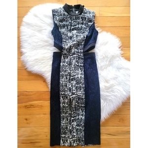 Rachel Rachel Roy Tweed Panel Midriff Cut out sheath midi dress 0 Like New!